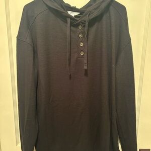 Black Hooded Long Sleeve Dress Shirt
